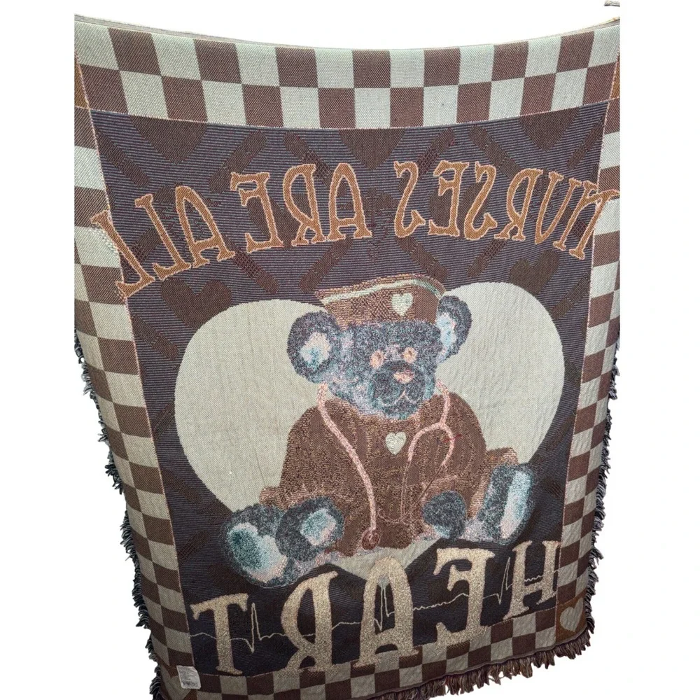 Tapestry Nursing Throw‎ Blanket OS Red Nurses Are All Heart Teddy Bear 63